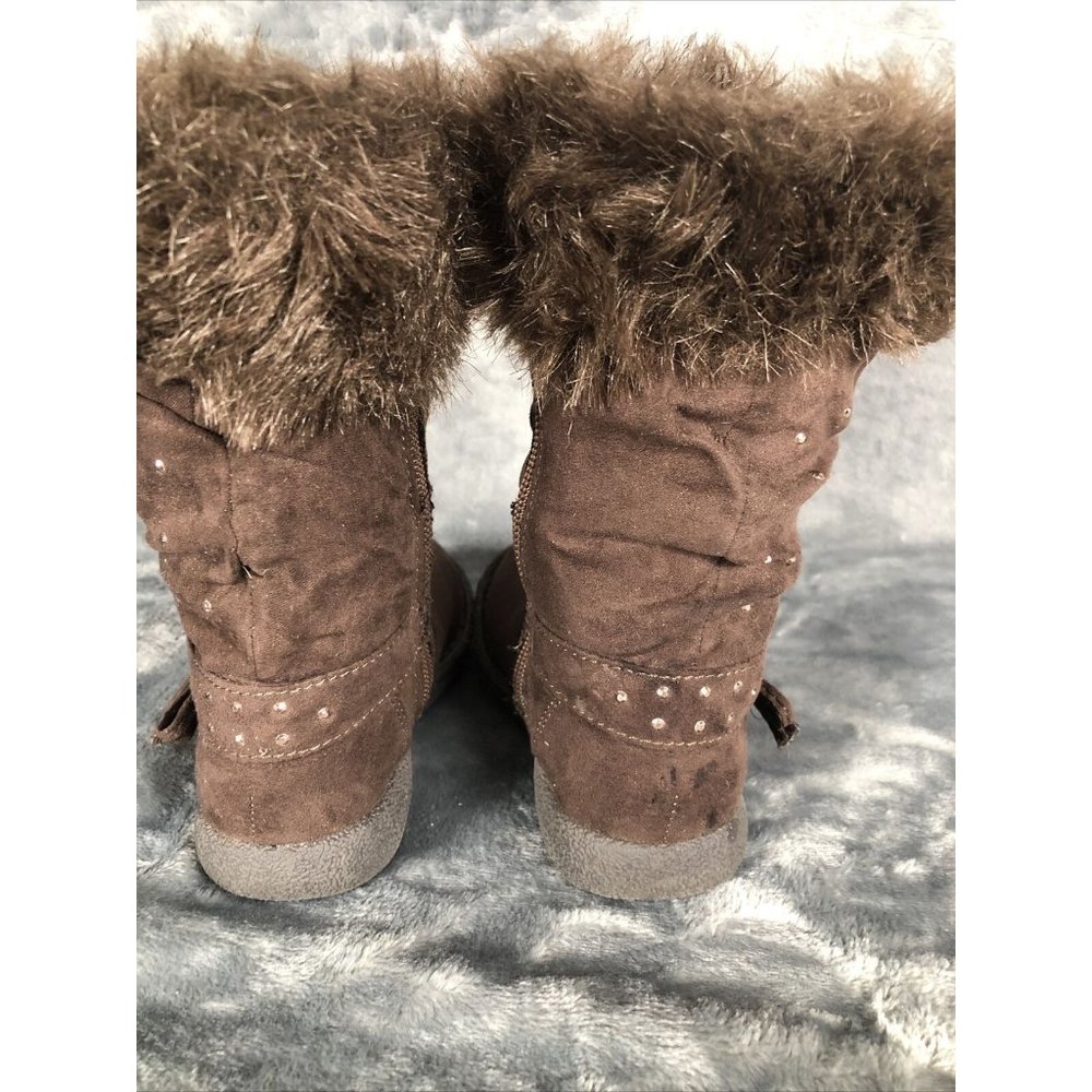 Piper Girls Boots Brown Bling Faux Fur Tops Size 7 - Picture 6 of 12
